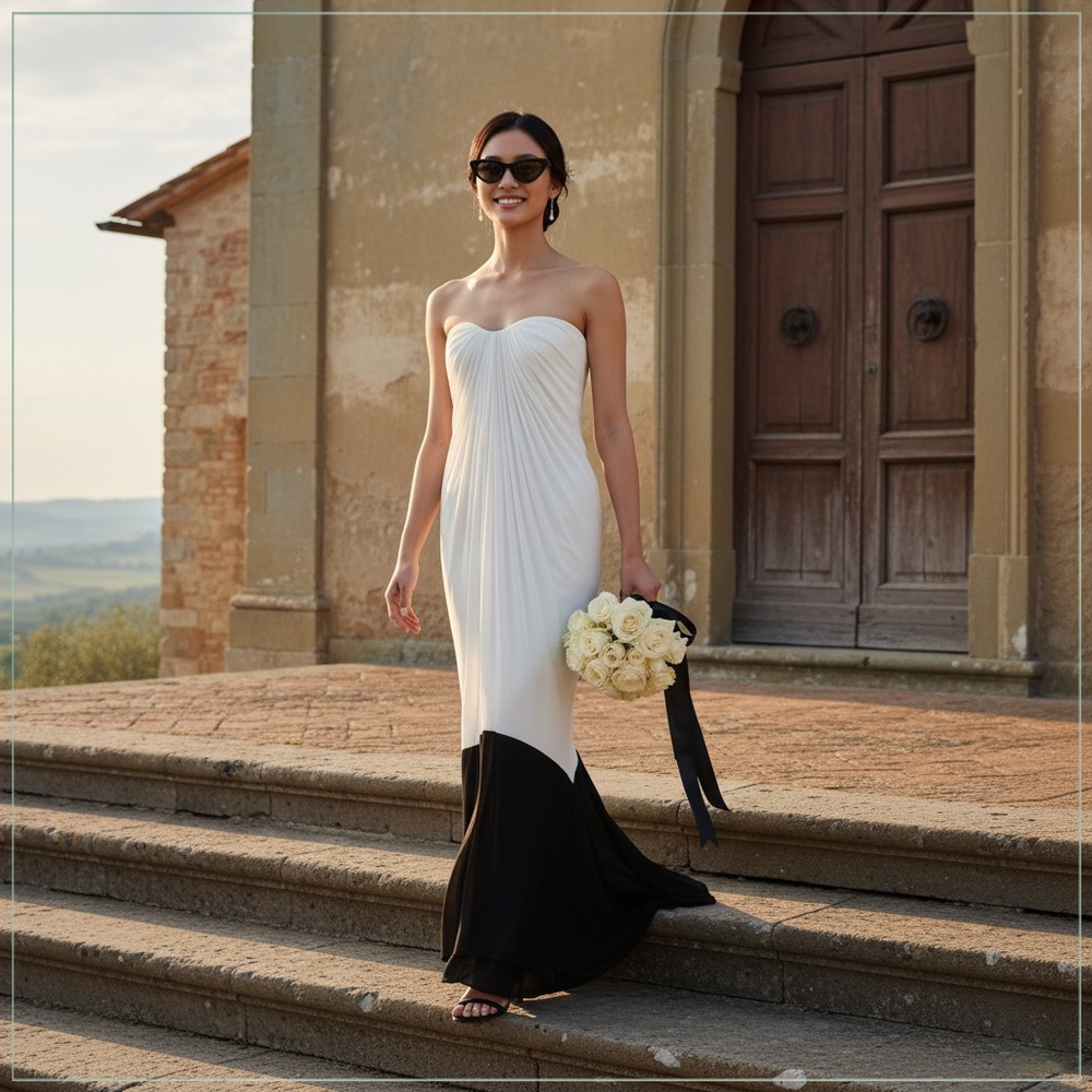$5490 Monique Lhuillier Pleated Sweetheart Runway Gown - Picture 3 of 14